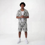 Checkerboard jacquard shirt & shorts set
