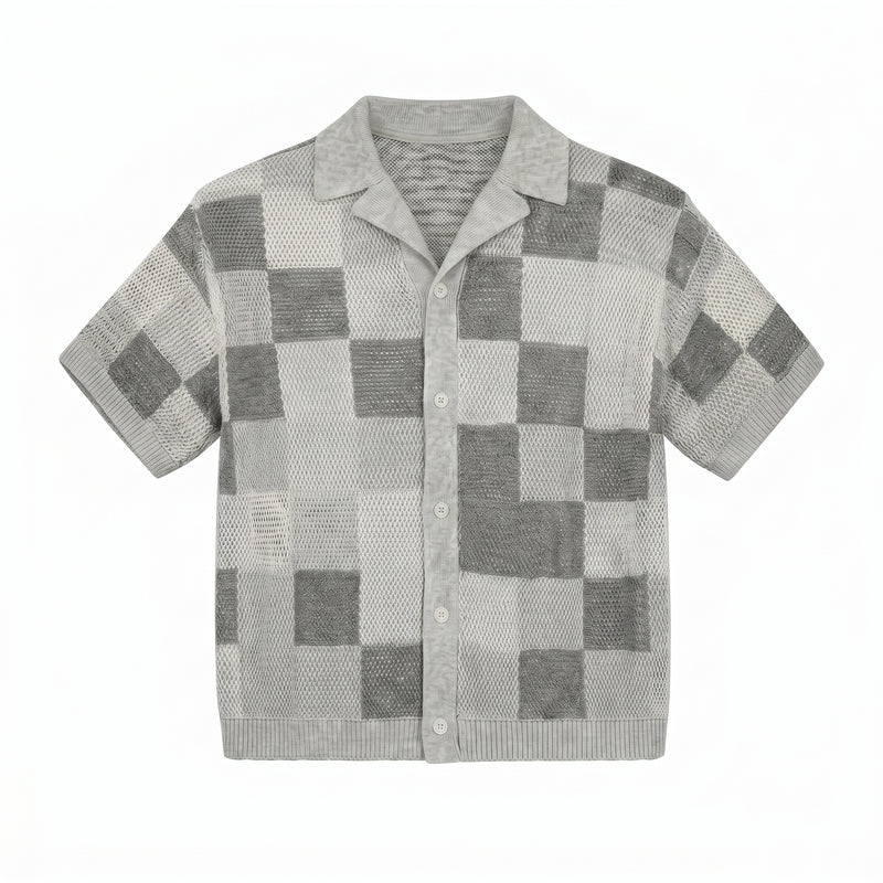 Checkerboard jacquard shirt & shorts set