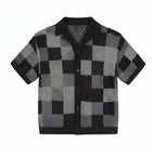 Checkerboard jacquard shirt & shorts set