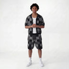 Checkerboard jacquard shirt & shorts set